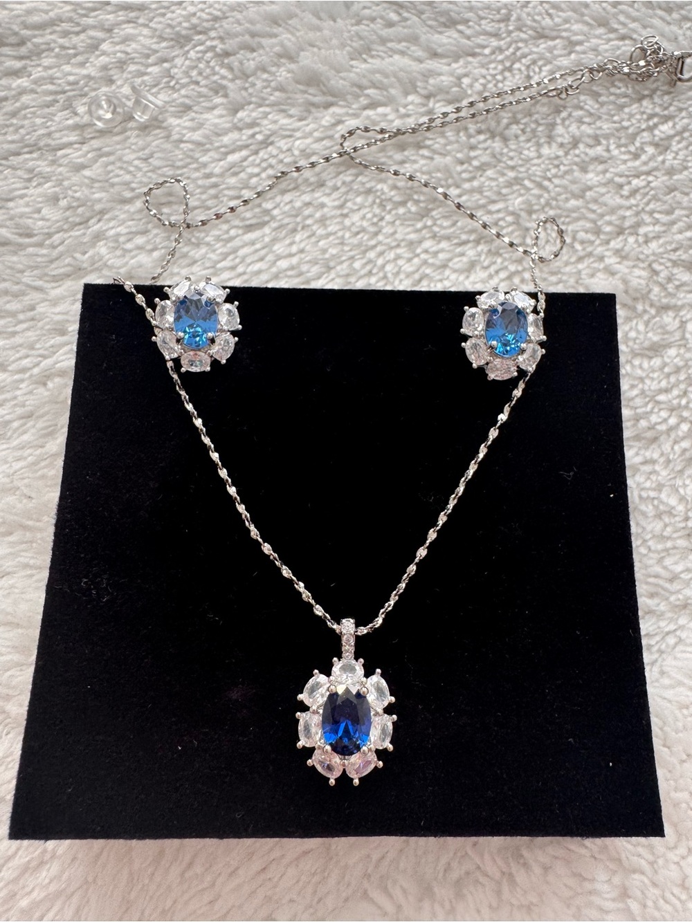 Elegant lab created sapphire necklace and earrings set